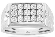 ESTATE LARGE 1CT ROUND DIAMONDS 14K WHITE GOLD MULTI ROW 3D SQUARE FUN MENS RING