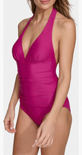 DKNY Large Tie-Back Halter-Style One Piece Swimsuit Pink Multi NWT