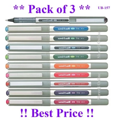 3 x Uni Ball UB-157 EYE FINE Rollerball Pen 0.7mm Choose Colours 'Made in Japan