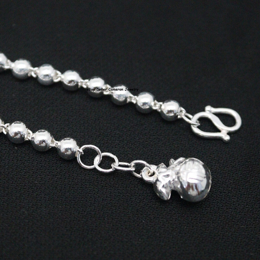Pure S999 Fine Silver 999 Chain Lucky 5mm Bag Beads Link