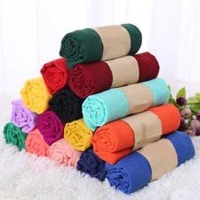 Women Autumn Spring Solid Linen Cotton Hijab Wrap Shawl Long Scarf Head Scarves‹