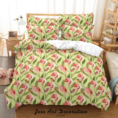 3D Floral Leaves Pattern Butterfly Quilt Cover Set Bedding Sets Pillowcases 64