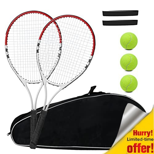 27 Inch Lightweight Tennis Racket with Balls,Carry Bag & Ove