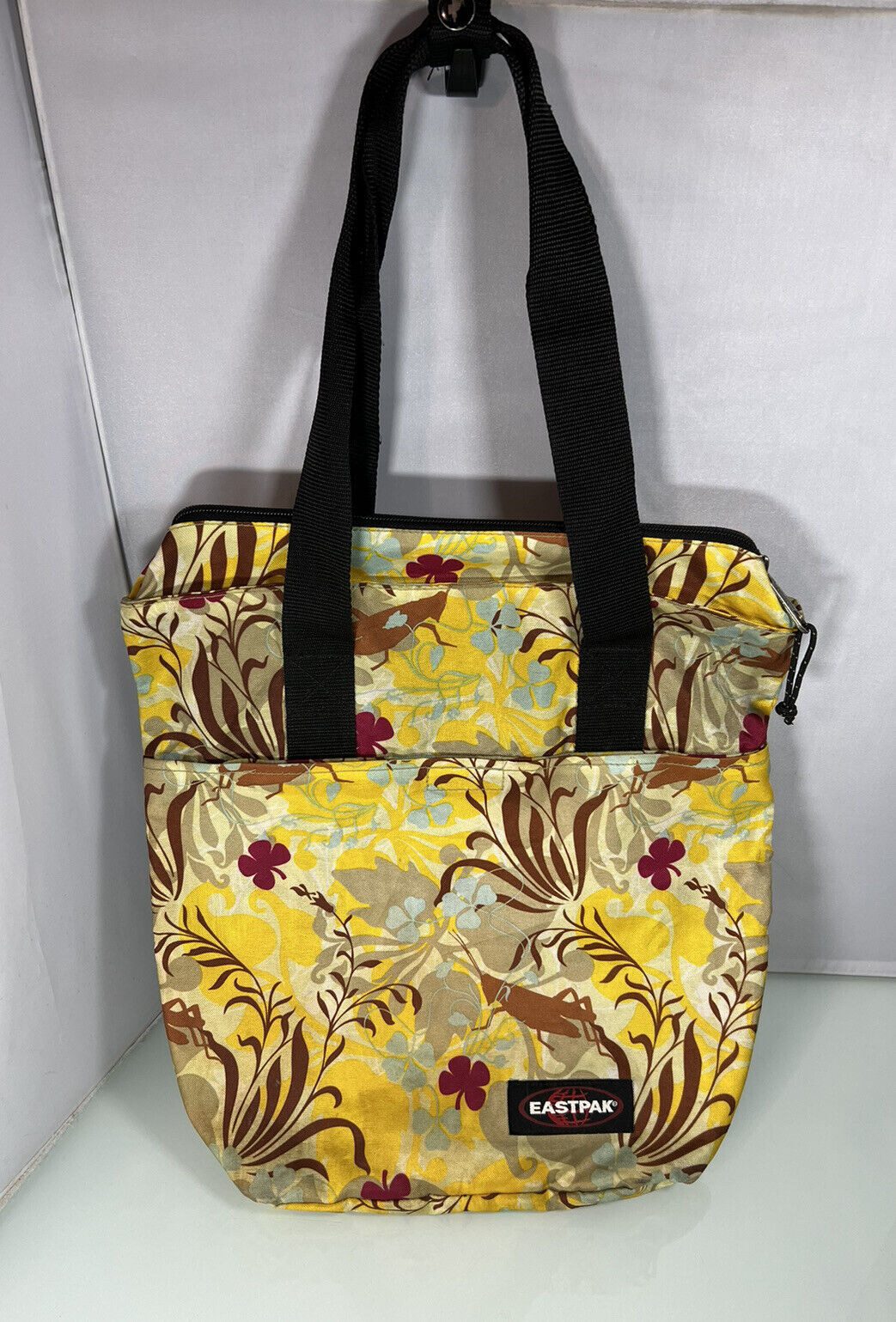 Vintage Yellow Floral Flower Zippered Carry Bag Travel Tote - 14” x 17” |
