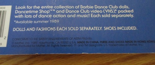 1989 Barbie Dance Club Fashions Sealed on Card Mattel #3569 Purple & Orange - Picture 4 of 4