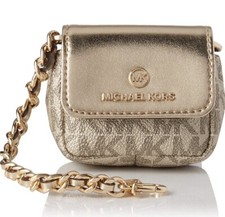 Michael Kors MK Beige Jet Gold Charm Metallic Logo Apple AirPod Pro Case Bag