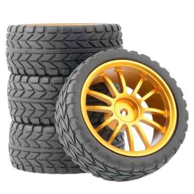 4Pcs Tires w/ Aluminum Wheels Rim 12mm Hex for 1:10 RC On Road Drift Racing Car