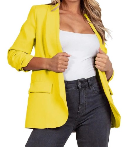 Womens Ruched Sleeve Fully Lined Blazer Collared Casual Ladies Formal Jacket Top - Picture 5 of 13