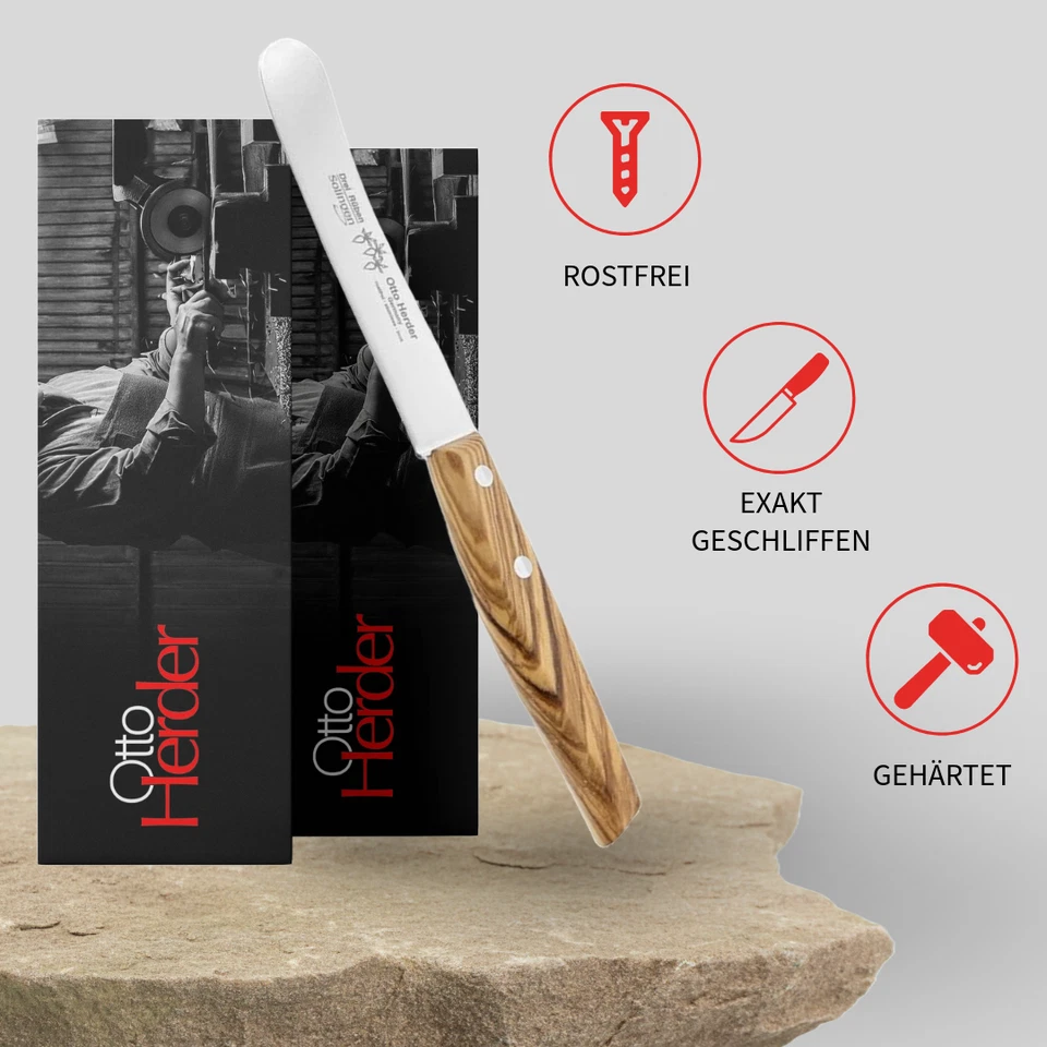 Otto Herder Buckelsmesser Solingen rostfrei, Frühstücksmesser 22,2 cm,Olivenholz - Bild 2 von 4