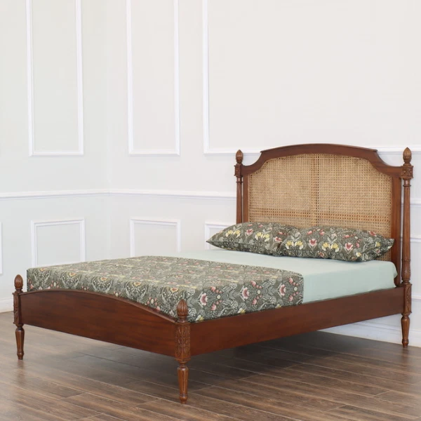 Clarissa Rattan Bed with Low Footboard Solid Mahogany Rattan NEW B077