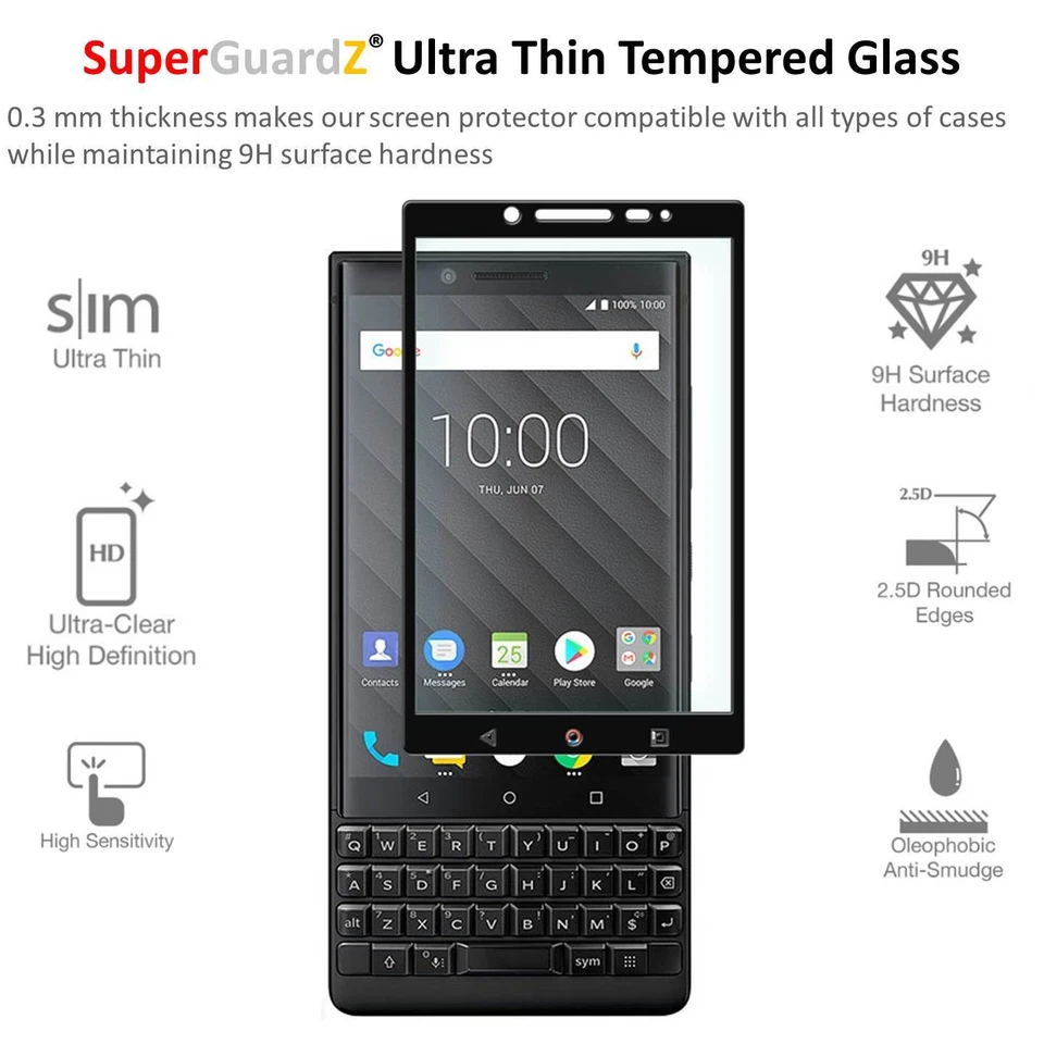 2-PACK SuperGuardZ FULL COVER Tempered Glass Screen Protector - BlackBerry KEY2 - Image 3 of 4