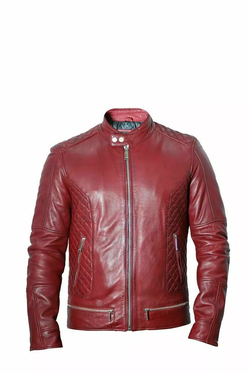 Red New Leather Lambskin Handmade Stylish Men's Soft Genuine Biker Jacket