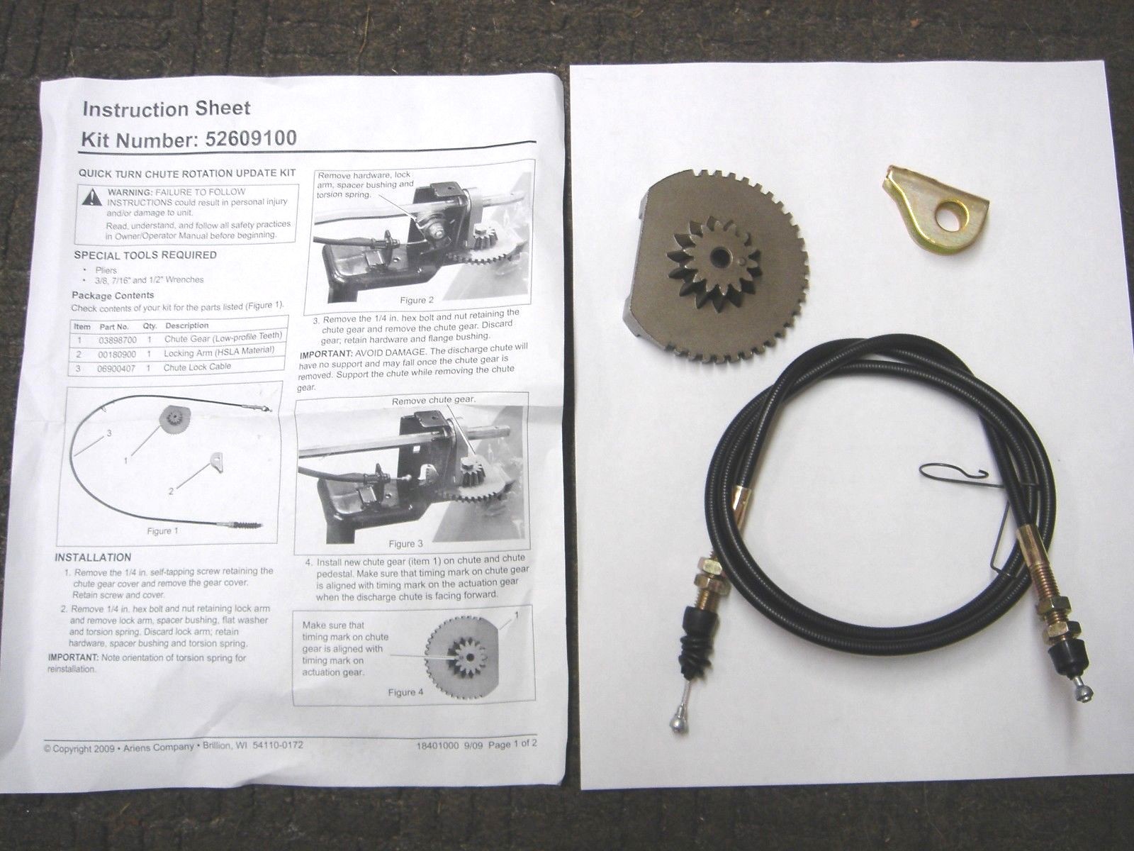 Ariens Snow quick turn chute control cable kit 06900328 06900019