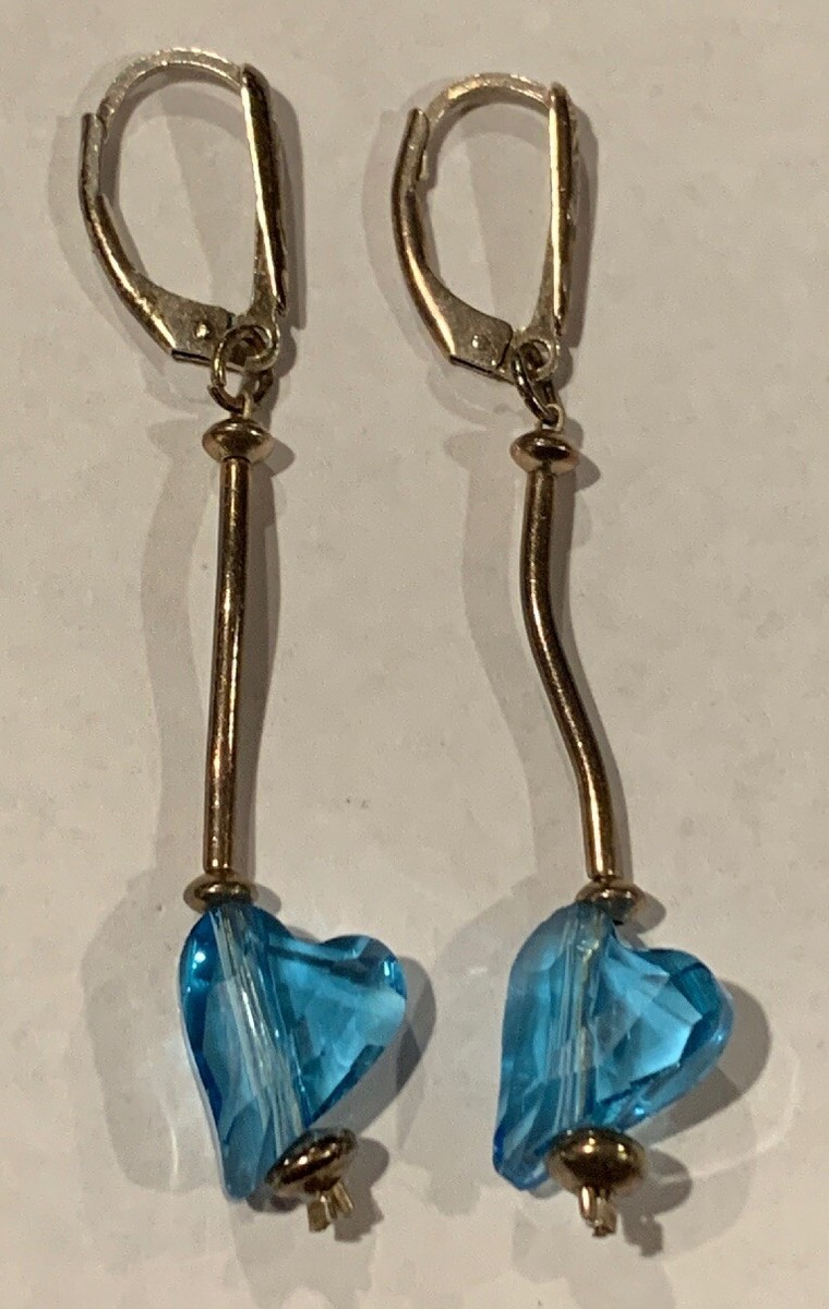 Vintage Sterling Silver 1/10 Filled Faceted Blue Cz Heart Wire