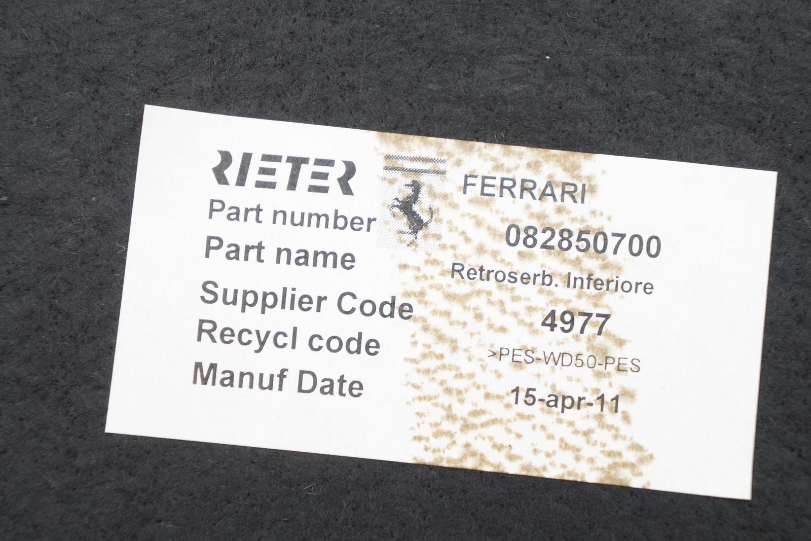 Rear Trunk Luggage Floor Trim Panel Carpet 82850700 OEM Ferrari California 2011