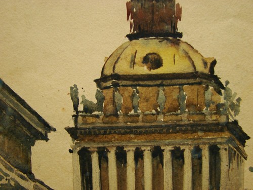 Ukrainische sowjetische UdSSR Aquarellmalerei Stadtbild alte Architektur Leningrad - Bild 7 von 7