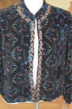 Chico's Gold Multi Color Embellished Embroidered Paisley Blazer Jacket Size 2