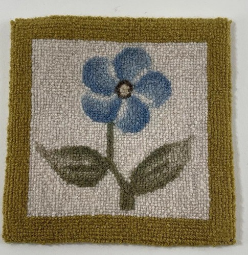 Needle Punch Vintage Blue Flower  Poppy 6 X 6 Inches Cottage Core  Boho Granny