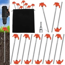 Screw-in Tent Stakes 20 Pcs 8" Heavy Duty Drillable Ground Anchors Orange