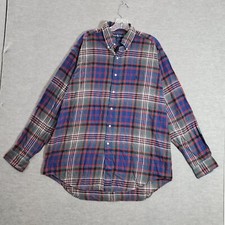 VINTAGE Ralph Lauren Men Button Up Shirt Large Blue Blaire Plaid Nova Check 90s