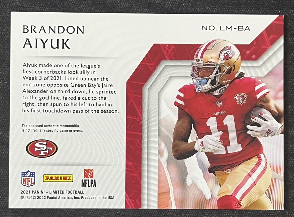 2021 Limited BRANDON AIYUK #LM-BA Limitless Patch Silver /75 San Francisco 49ers - Image 2 of 2