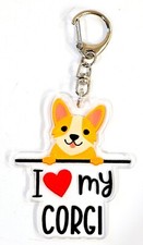 Corgi Love Dog Keychain 2D Acrylic Pet Lover Gift Bag Charm Accessory Tan