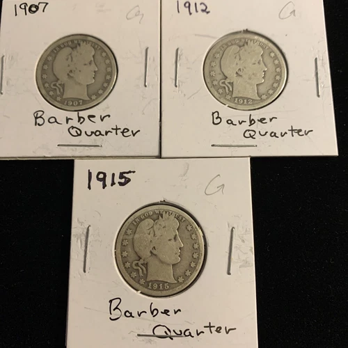 1907, 1912 & 1915 Barber Quarters In Good Condition