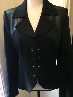 Mugler Women's Black Jacket /Blazer w Leather, Chain and Arrows US 10 GB 14 FR40