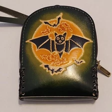 Bats Leather Wristlet Mini Backpack Wallet Change Coin Purse Charm Pouch Zipper