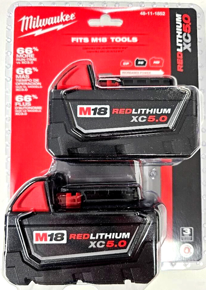 &lpar;2&rpar; NEW IN PACK Genuine Milwaukee M18 48-11-1850 5&period;0 AH Batteries 18V 48-11-1852