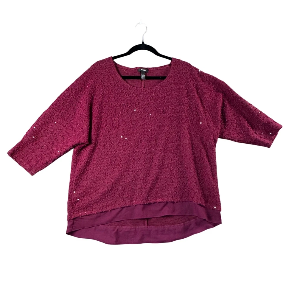 Suéter túnica Alfani para mujer L borgoña tejido lentejuelas alta baja texturizado vacaciones glamour Foto 2 de 4