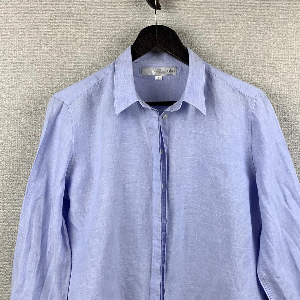 Camisa Claridge + King Mujer Grande Azul Lino Abotonada Manga Larga Clásica Mamá Foto 2 de 4