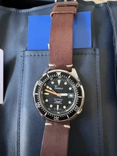 Squale 1521 watch - Black Dial, Polished Steel Case with OEM Leather Strap & Box