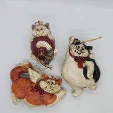 Vintage 2004 Telle M Stein Signed Angel Cat Ornaments Set Of Three