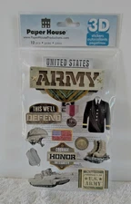 Paper House 3D Stickers - 'Army' Theme - 12 Pieces - NIP