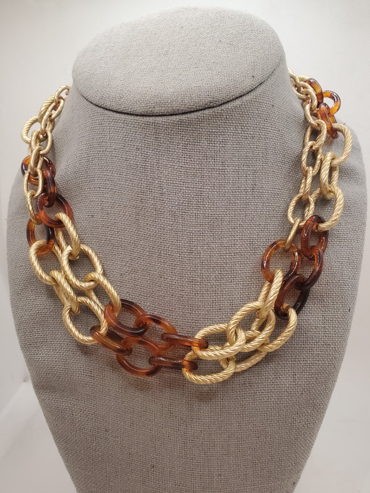 Modern Tortoiseshell Pattern Gold Tone Chain Neck… - image 1