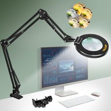 Ultra Long 3-Section Swing Arm 12X 30X Magnifying Glass with Light and Stand, 4-