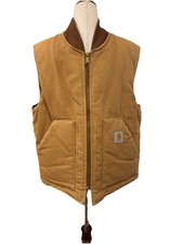 Vintage Carhartt Vest Tan Quilt Lined Duck Workwear Mens L No Sz Tag See Measure