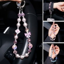 Crystal Beads Phone Wrist Strap Lanyard Cute Sparkling Pearl Diamond Bowknot