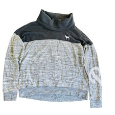 Victoria's Secret PINK Cowl Neck Pullover Sweatshirt Spell Out Logo Gray M