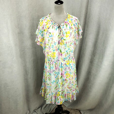 Womens Dress Womens 0X Abstract Floral Sheer Lined Spring Flower Ruffle