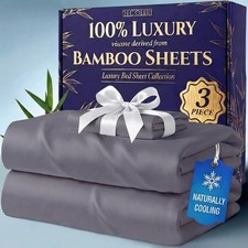 DECOLURE 100 Viscose Bamboo Twin Sheets 3 Piece Cooling Ultra Soft Bed Set Grey
