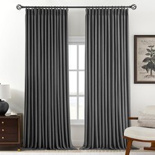 Pinch Pleated Curtains 100 Blackout Linen Curtains 102 Inches Long for Bedro...
