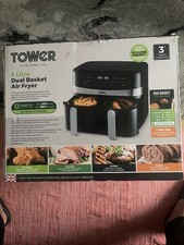 Tower T17088 Vortx 9L Dual Basket Air Fryer with Smart Finish, 2600W, Black