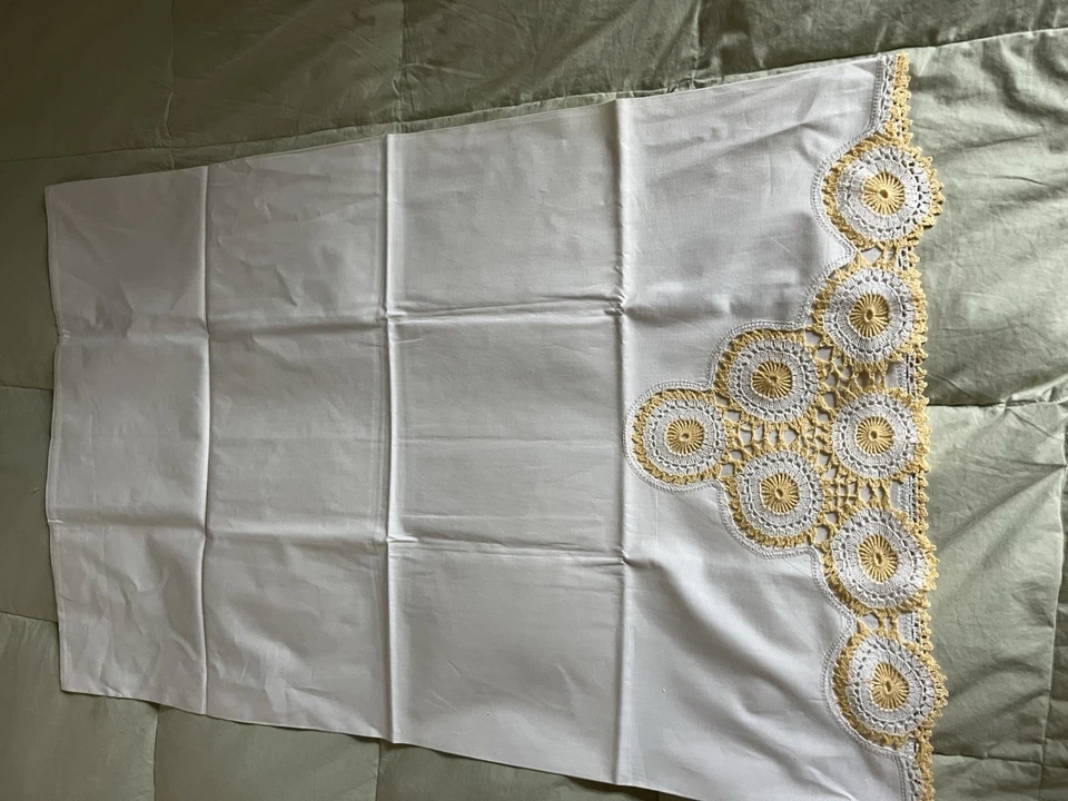 "Fundas de almohada estándar bordadas de colección de gran tamaño blancas hechas a mano de encaje 34 X 22""" Foto 4 de 4