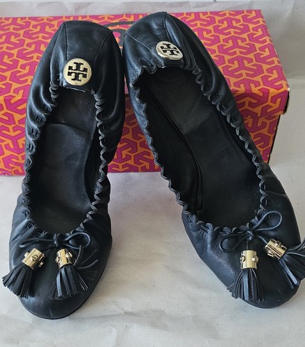 ZAPATOS TORY BURCH NEGROS MESTICO REESE CUERO LOGO BAILARINA PLANOS TALLA 10M GUC - Imagen 11 de 11