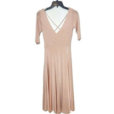 ASTR The Label Shine Dress Sz S Pink V-Neck Cross Back Midi 3/4 Sleeve