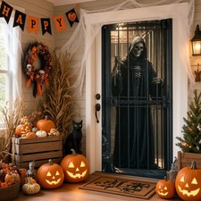 Grim Reaper Caged Halloween Door Banner Gothic Skeleton Backdrop Front Decor