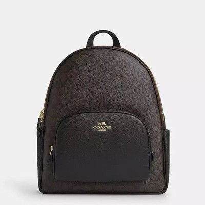 NWT Coach Large Court Backpack In Signature Canvas CZ175 Gold