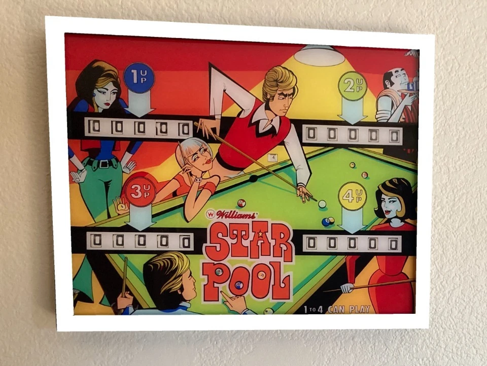 Arte de pared Pinball - "Star Pool" - 1974 - Vidrio trasero iluminado LED decoración arcade Foto 2 de 4